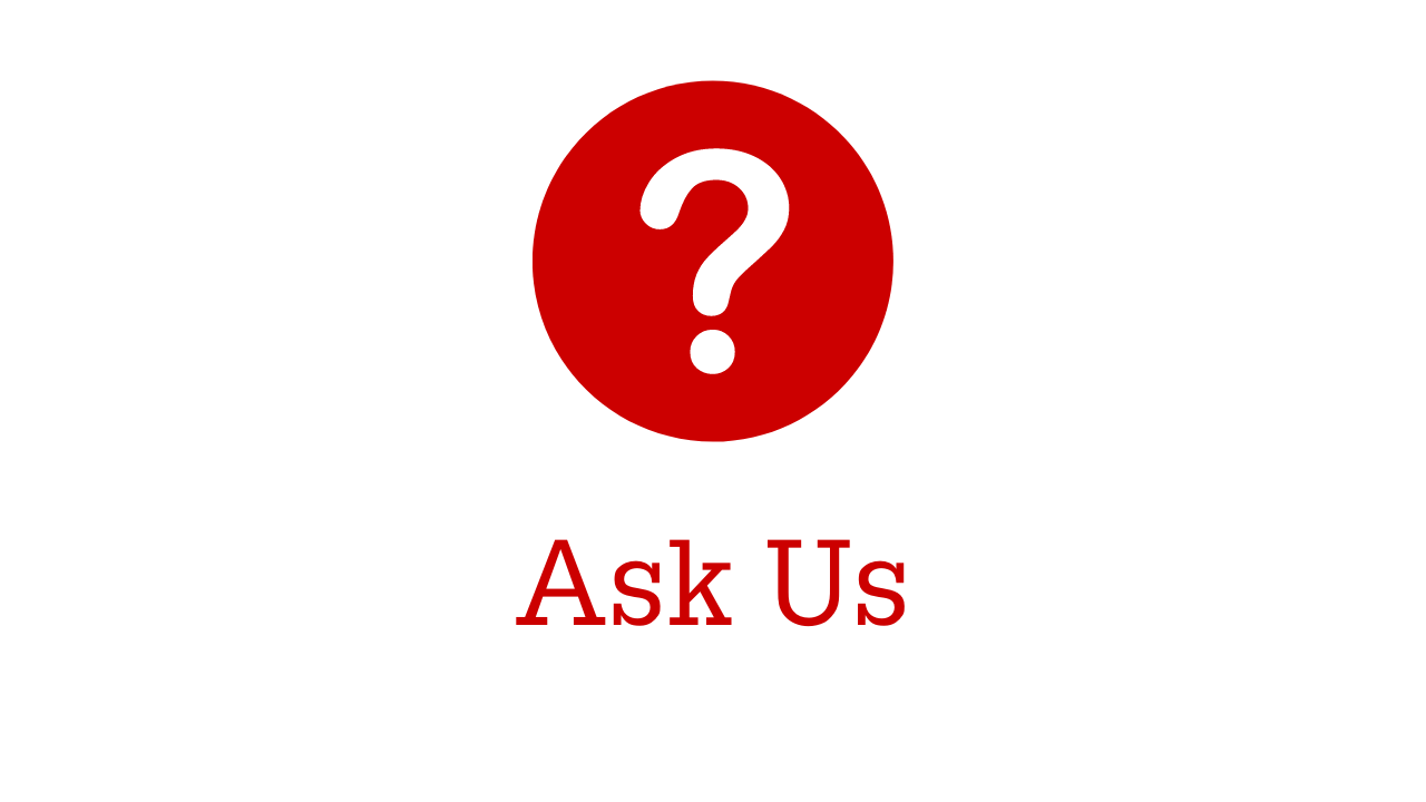 Red circle with question mark with the title Ask Us and information session title
