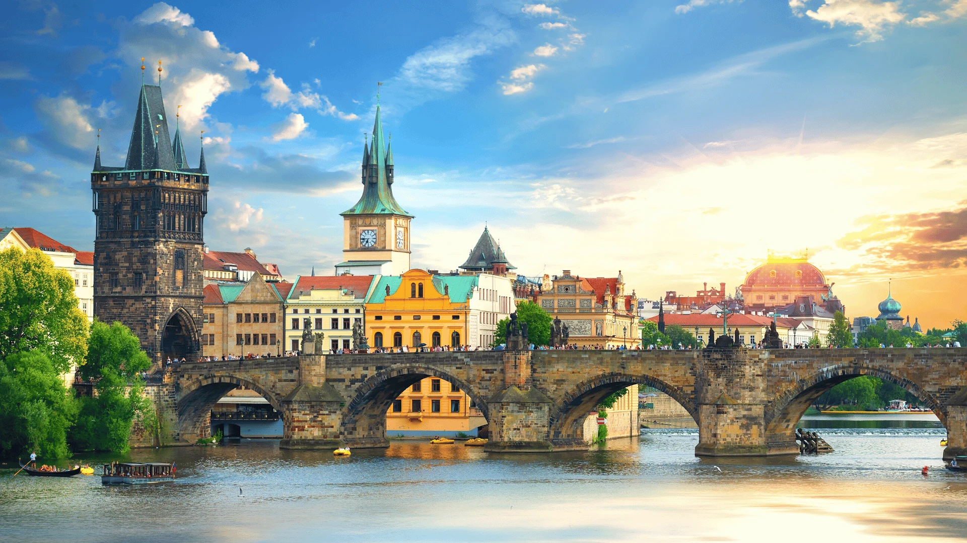 Scenic picture of the Charles bridge in Prague