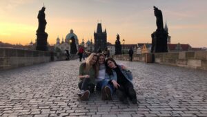 A student, Anastasia, on Charles Bridge with her friends