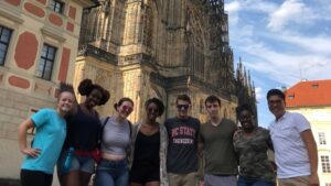 A group of students in front of St. Vitus Cathedral