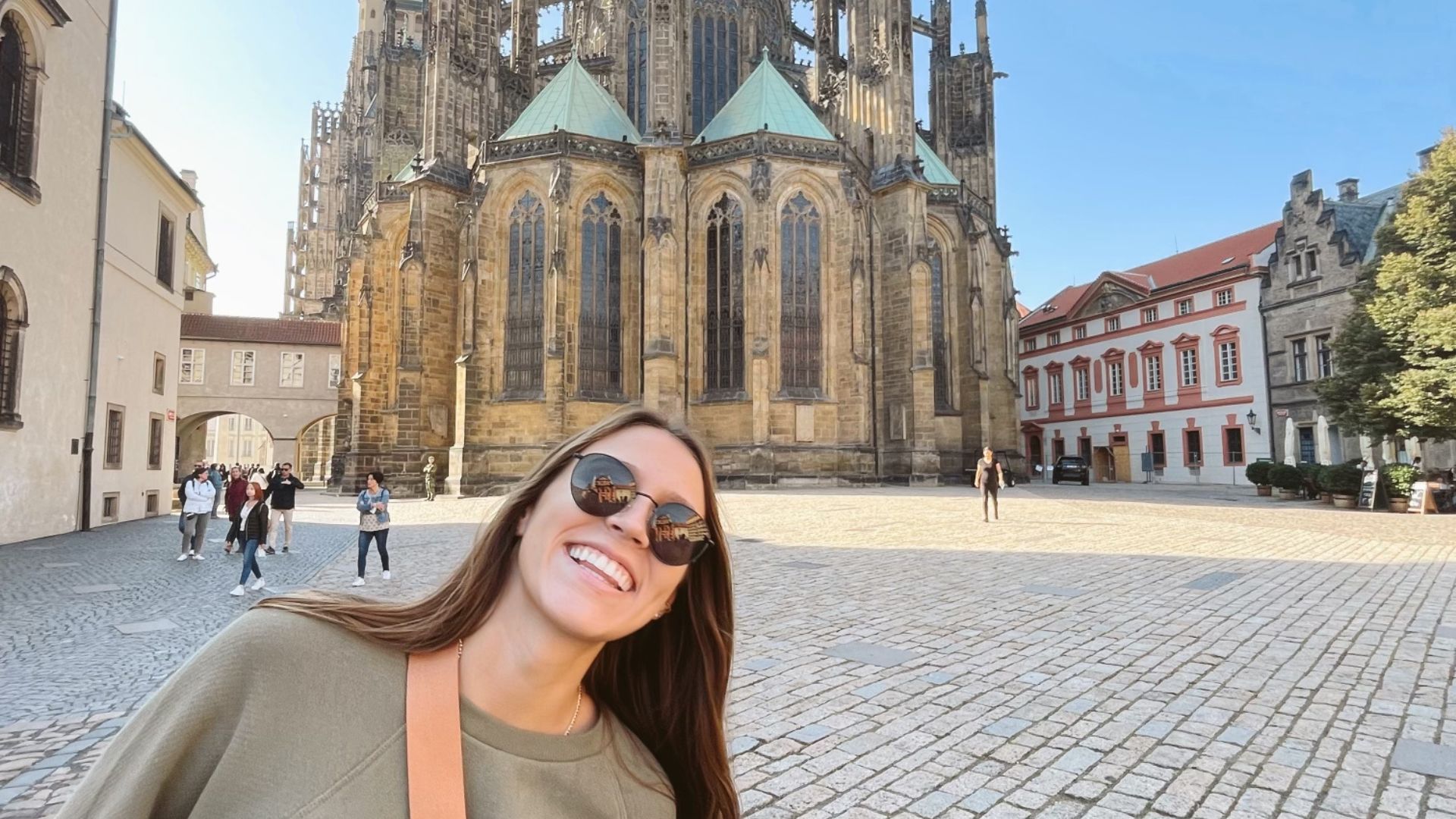 Delaney Kearns in front of St. Vitus Cathedral