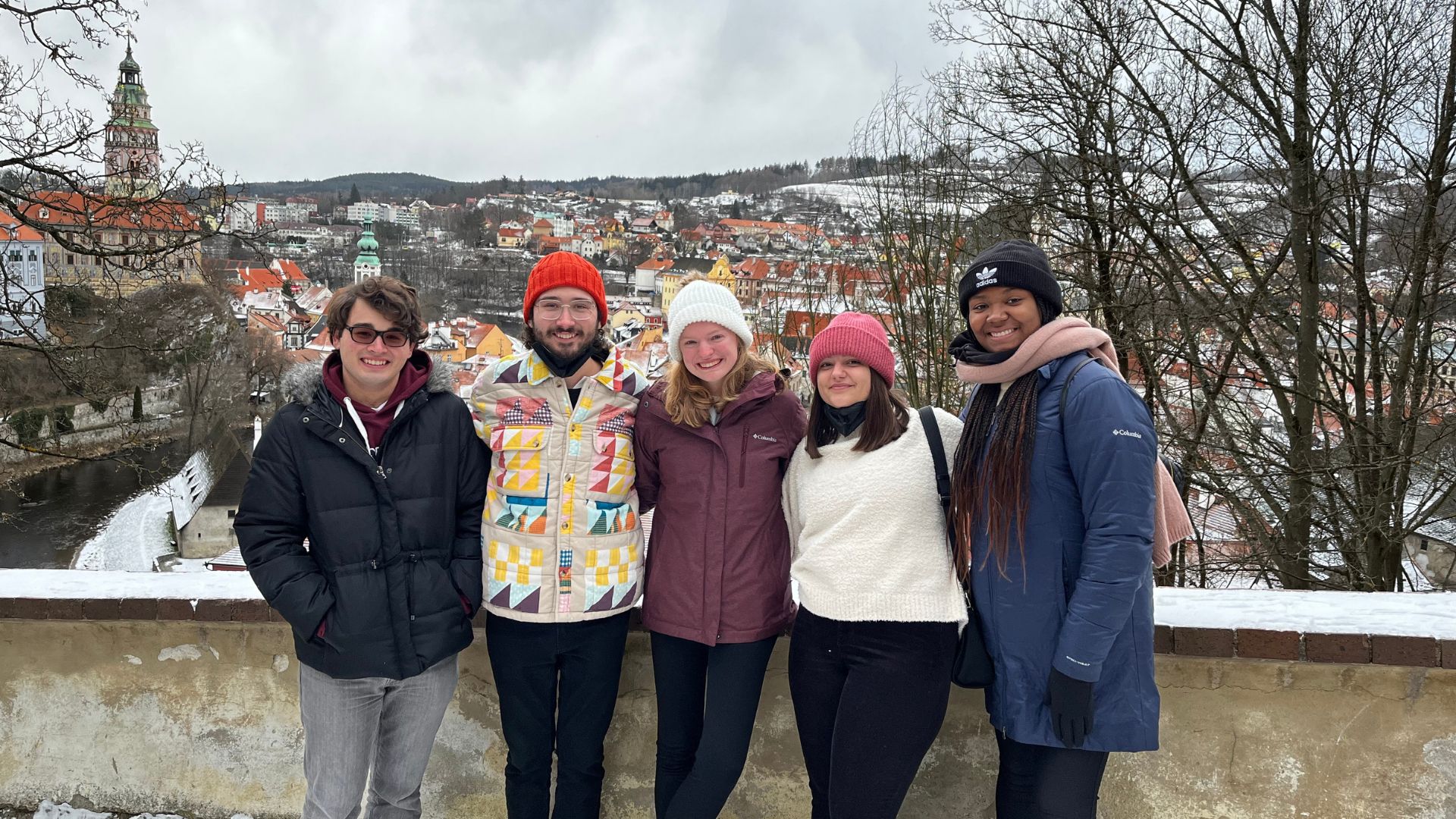 Colton Williams with four of his friends in Český Krumlov